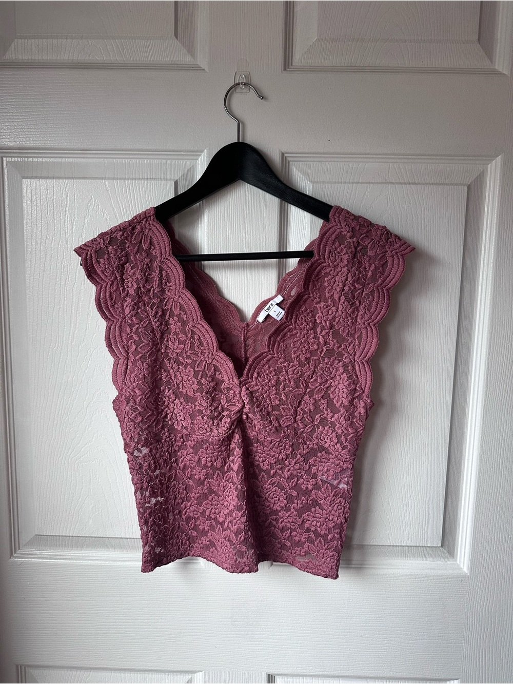 NWOT Bar III Lace V-Neck Bralette Cropped Top - Mauve Pink Sz L